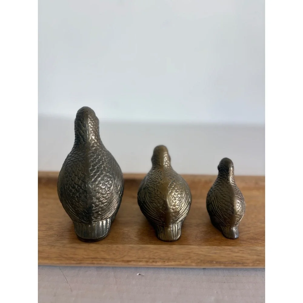Vintage Brass Quail Figurines Set of 3 Graduated Bird Statues Mid Century Decor